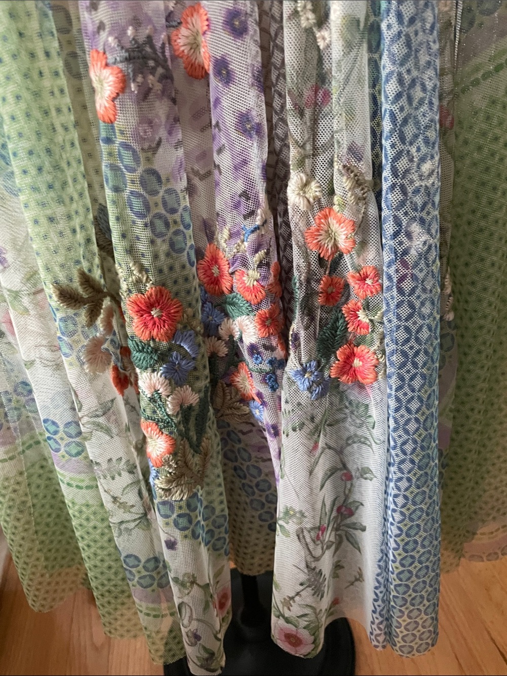 Johnny Was Sheer Floral Embroidered Maxi Dress in Light Green and Blue - Picture 3 of 8